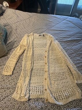 Daytrip Cream Open-Knit Button Front Cardigan